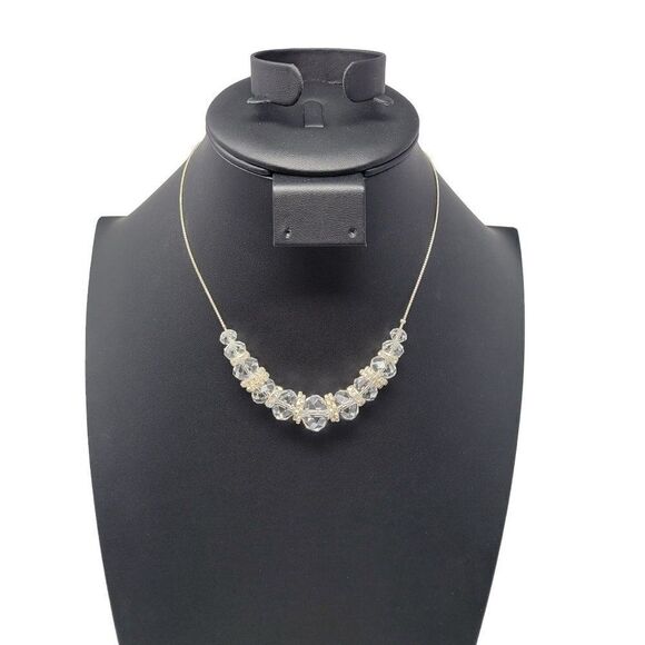 Silver Tone Chain Floating Crystal Rhinestone Washer Opera Necklace Cocktail - Picture 14 of 14